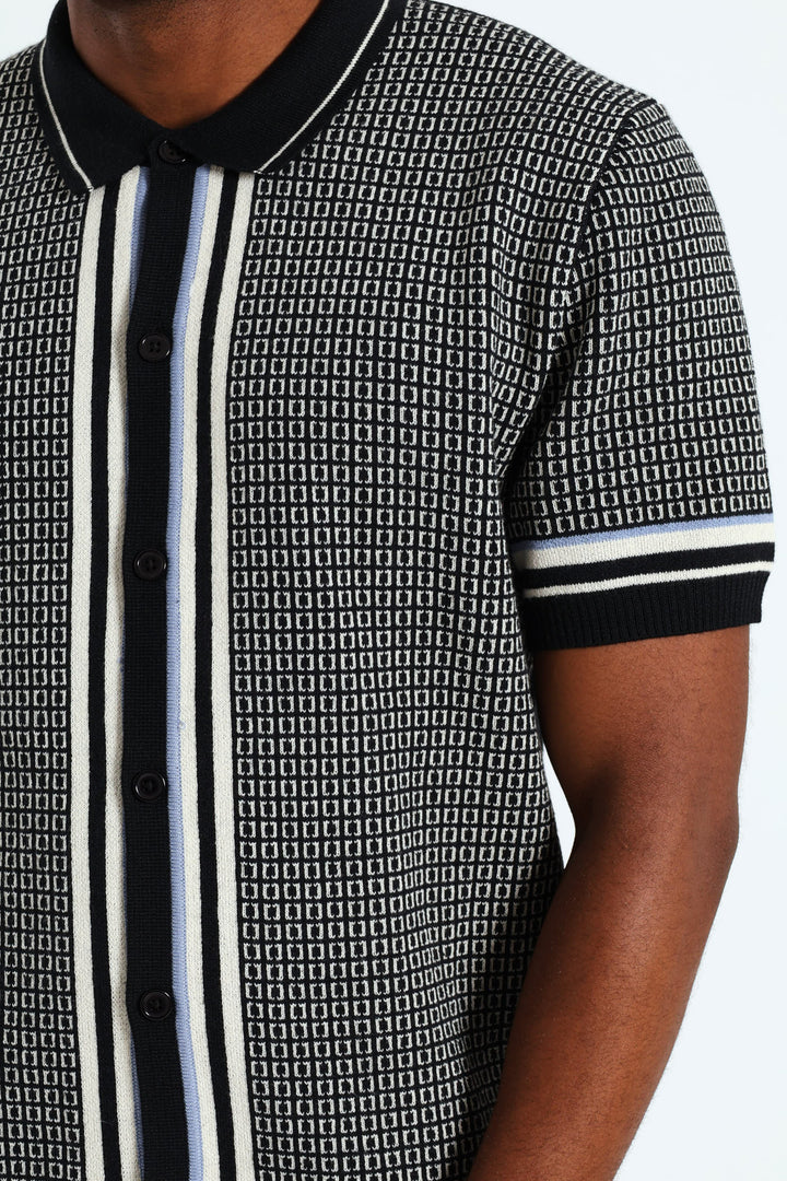 Tipped Button Through Cardigan - Dark Navy