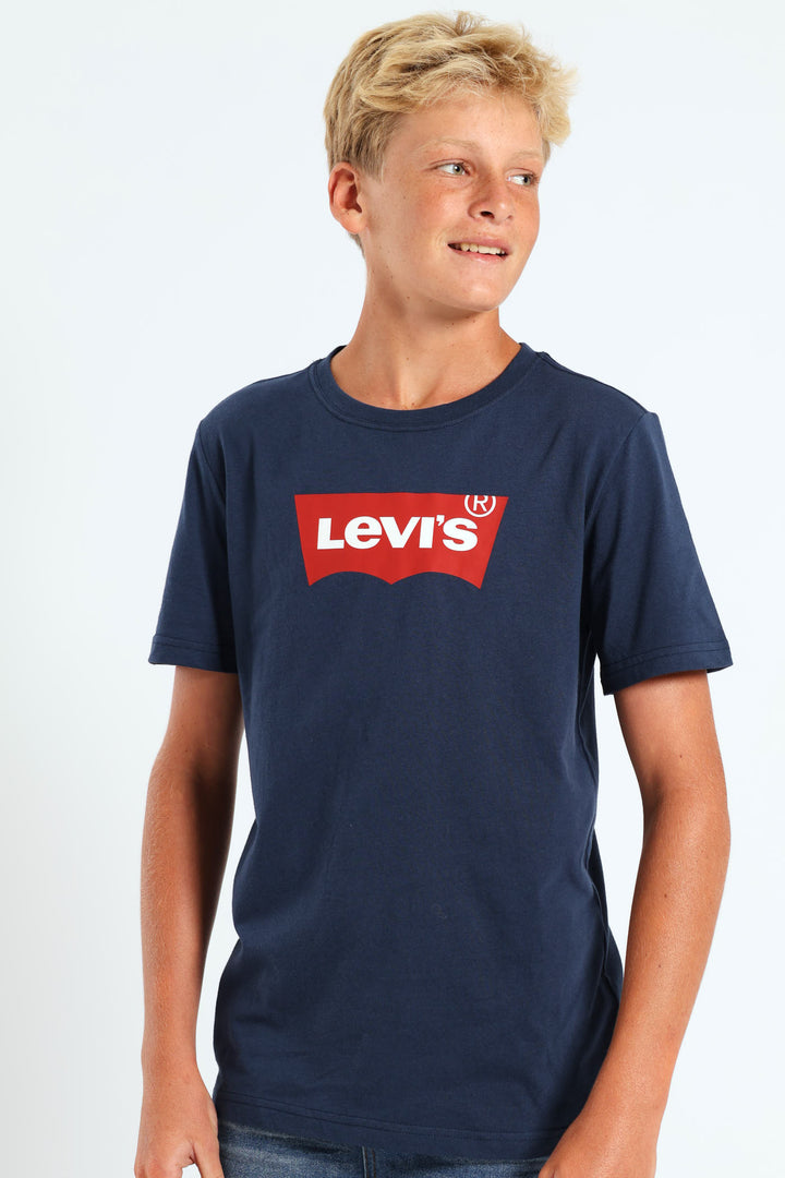 Boys Core Bat Logo Print Tee - Navy