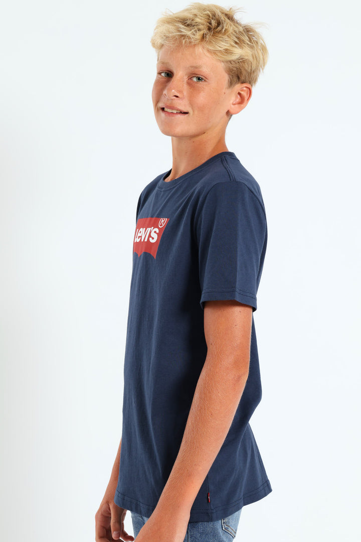 Boys Core Bat Logo Print Tee - Navy