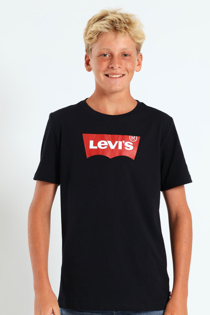 Boys Core Bat Logo Print Tee - Black