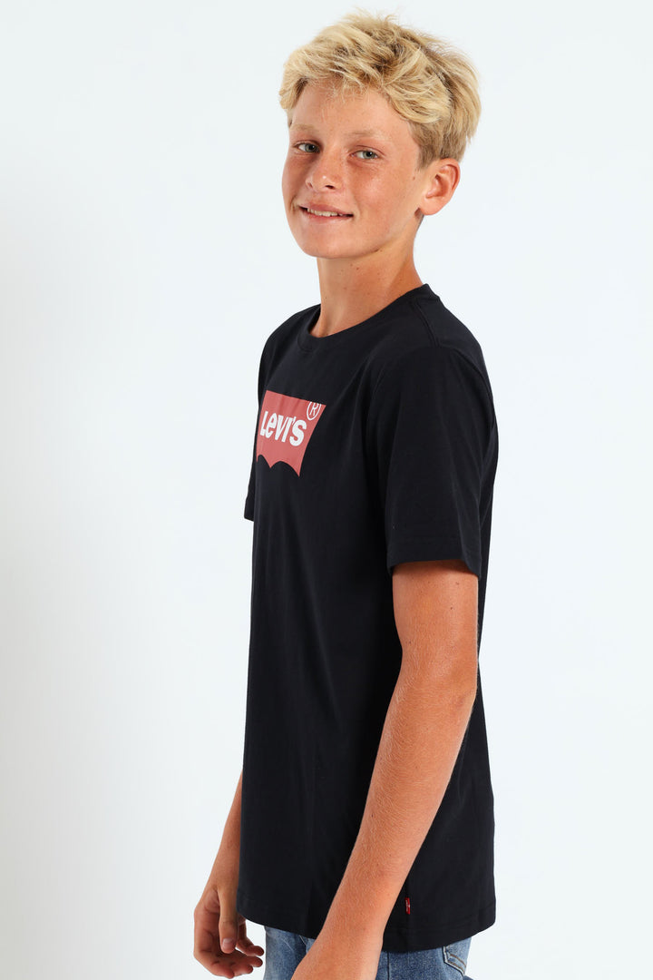 Boys Core Bat Logo Print Tee - Black