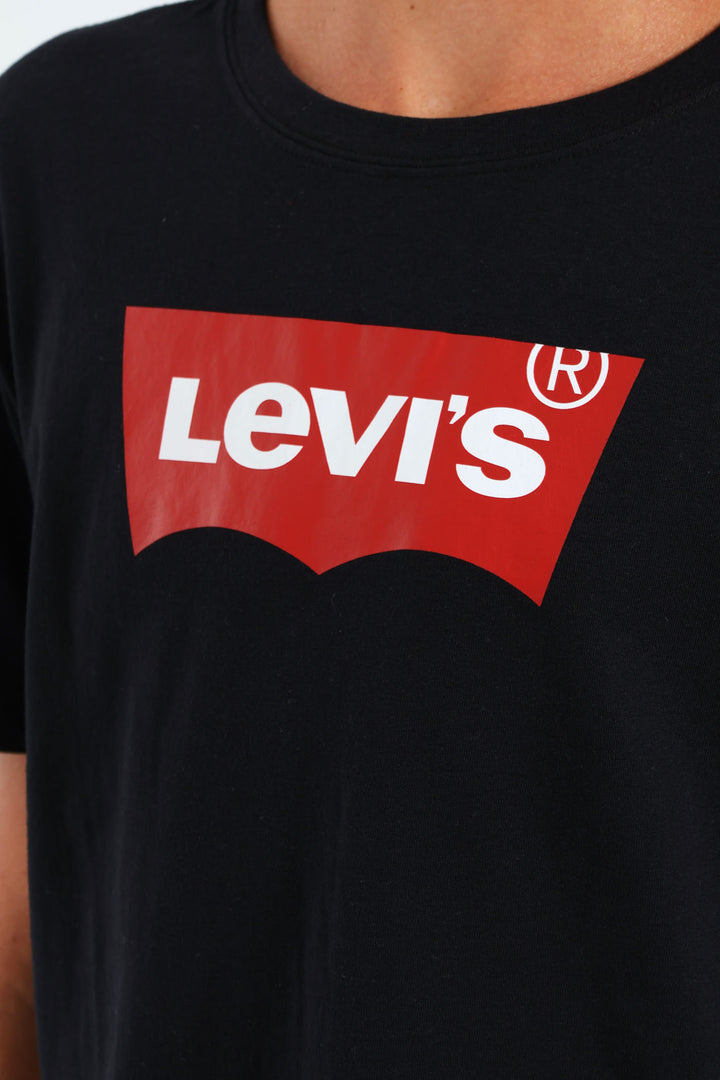 Boys Core Bat Logo Print Tee - Black