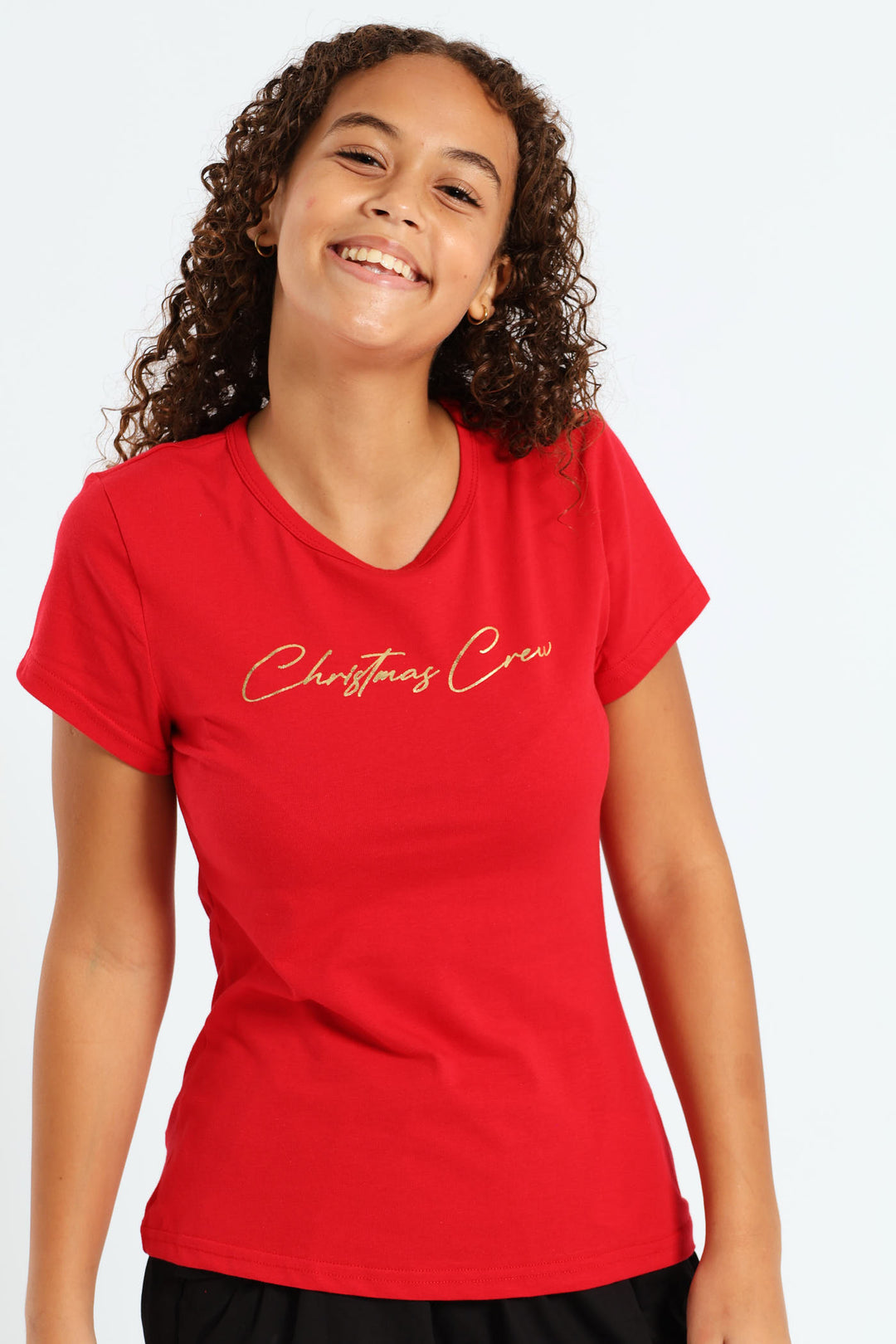 Girls Regular Fit Christmas Tee - Red
