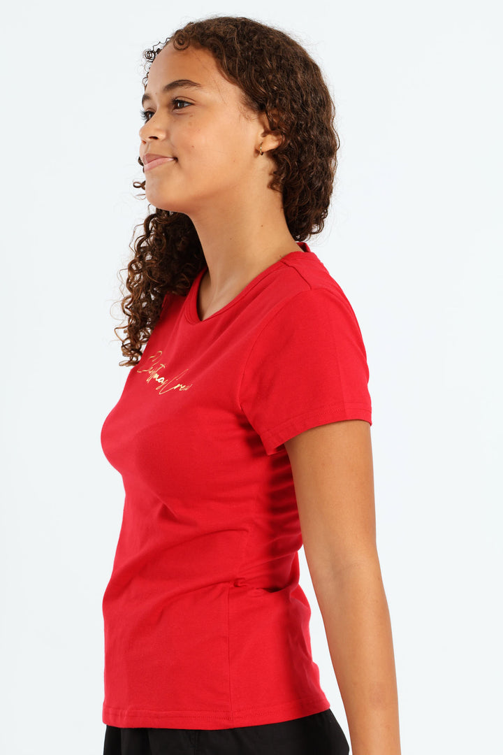 Girls Regular Fit Christmas Tee - Red