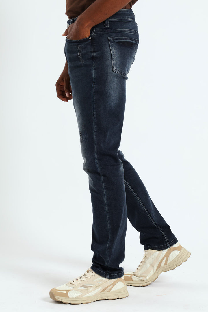 Ripped Slim Fashion Denim - Blue/Black