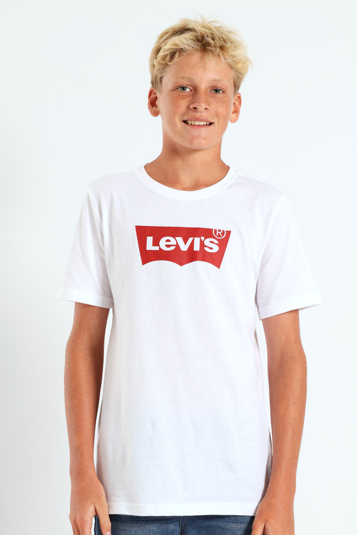 Boys Core Bat Logo Print Tee - White