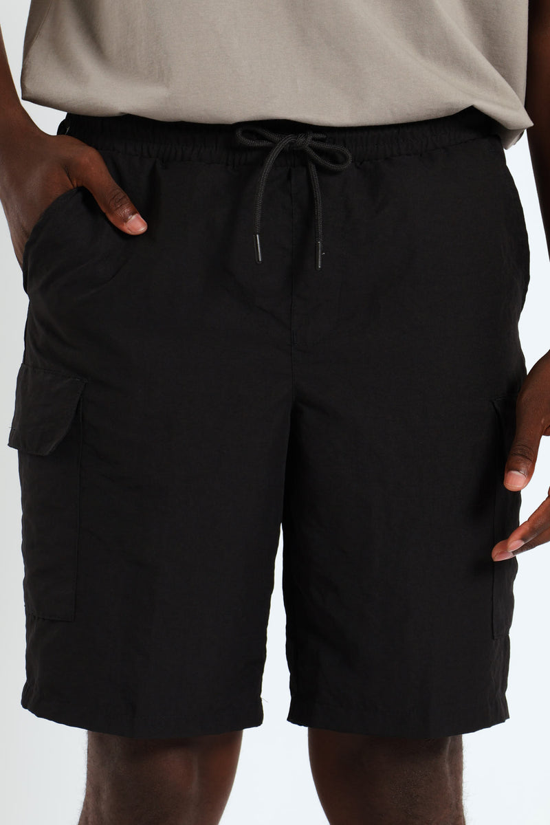 Nylon Cargo Pull On Short - Black