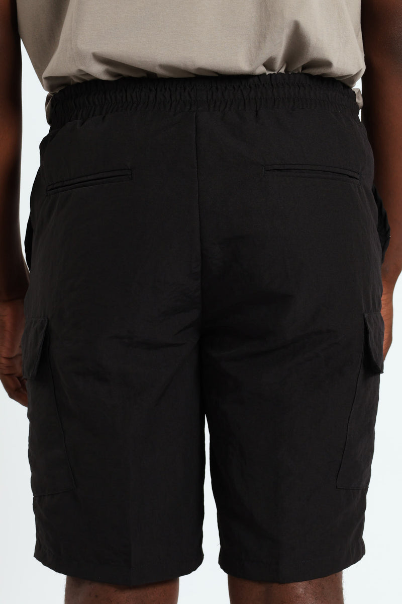 Nylon Cargo Pull On Short - Black