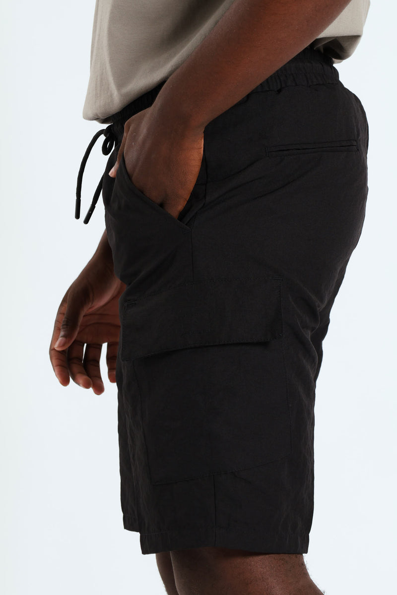 Nylon Cargo Pull On Short - Black
