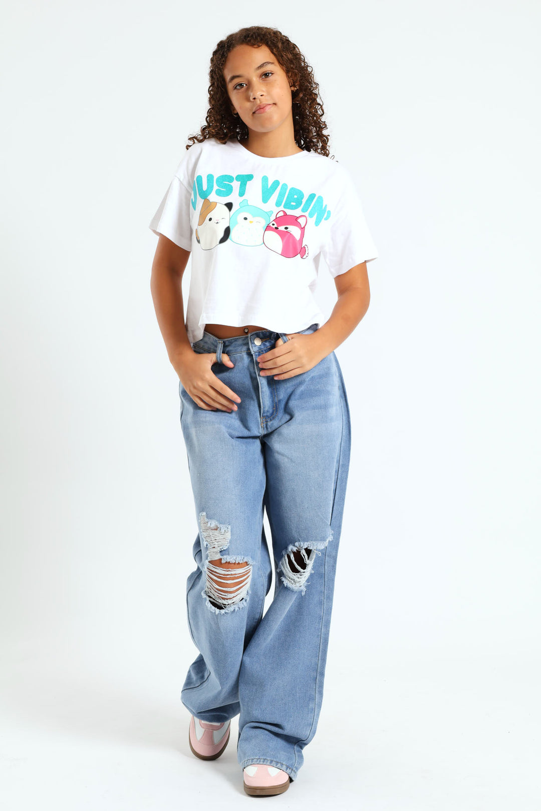 Girls Squish Just Vibin Boxy Tee - White