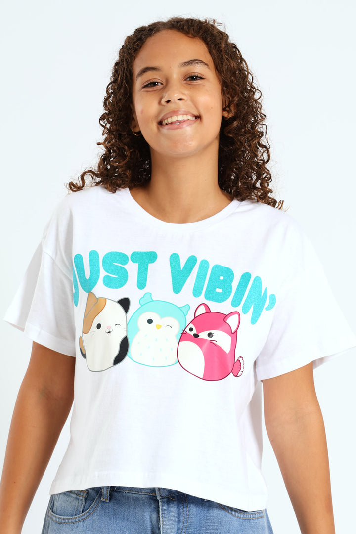 Girls Squish Just Vibin Boxy Tee - White