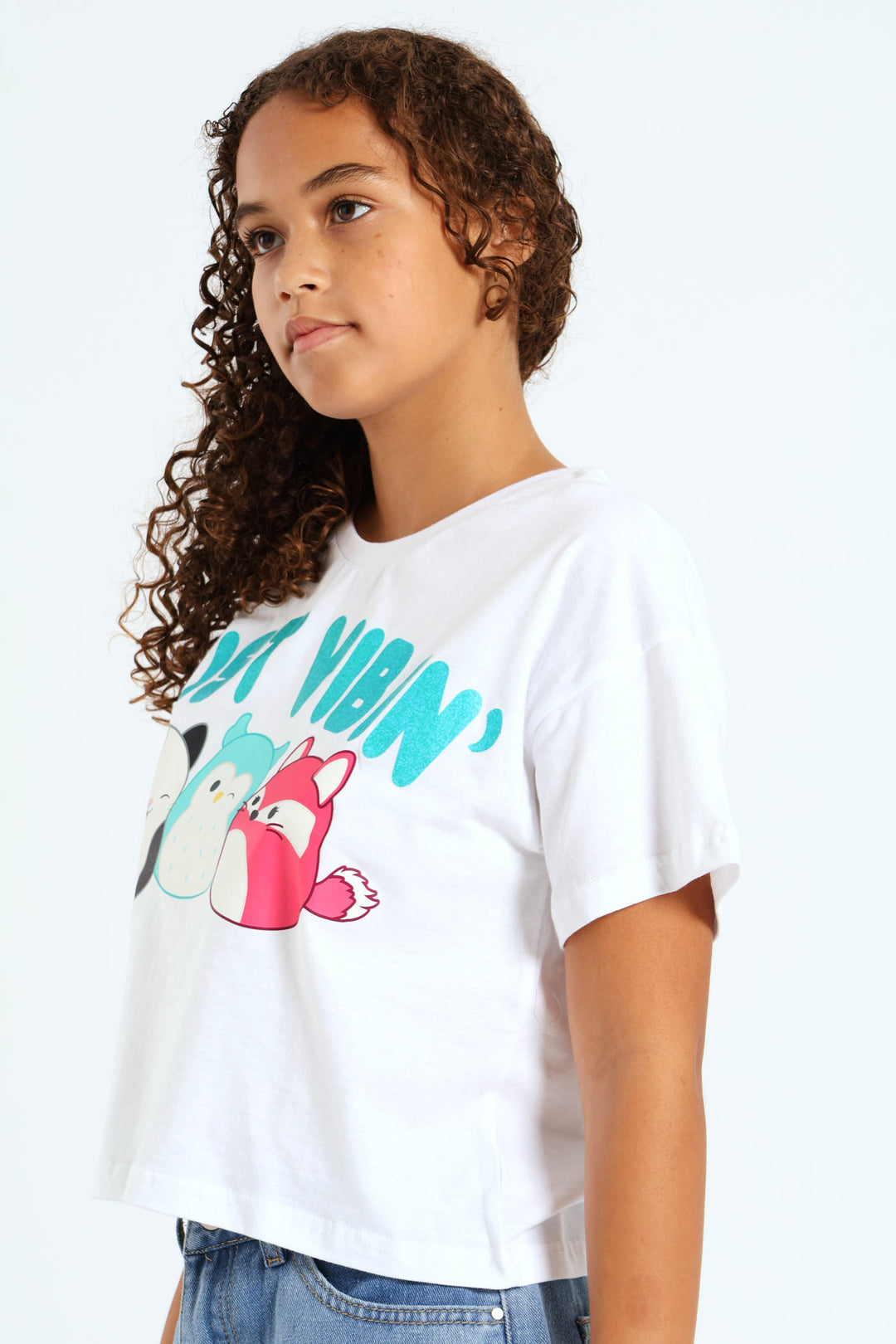 Girls Squish Just Vibin Boxy Tee - White