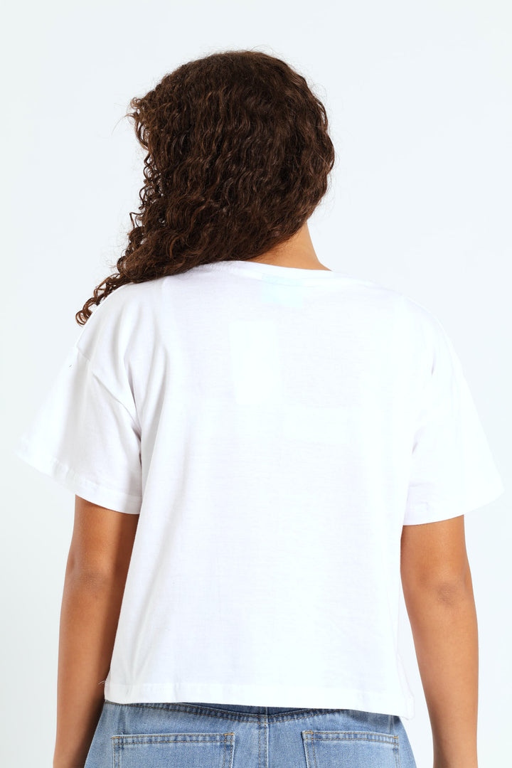 Girls Squish Just Vibin Boxy Tee - White