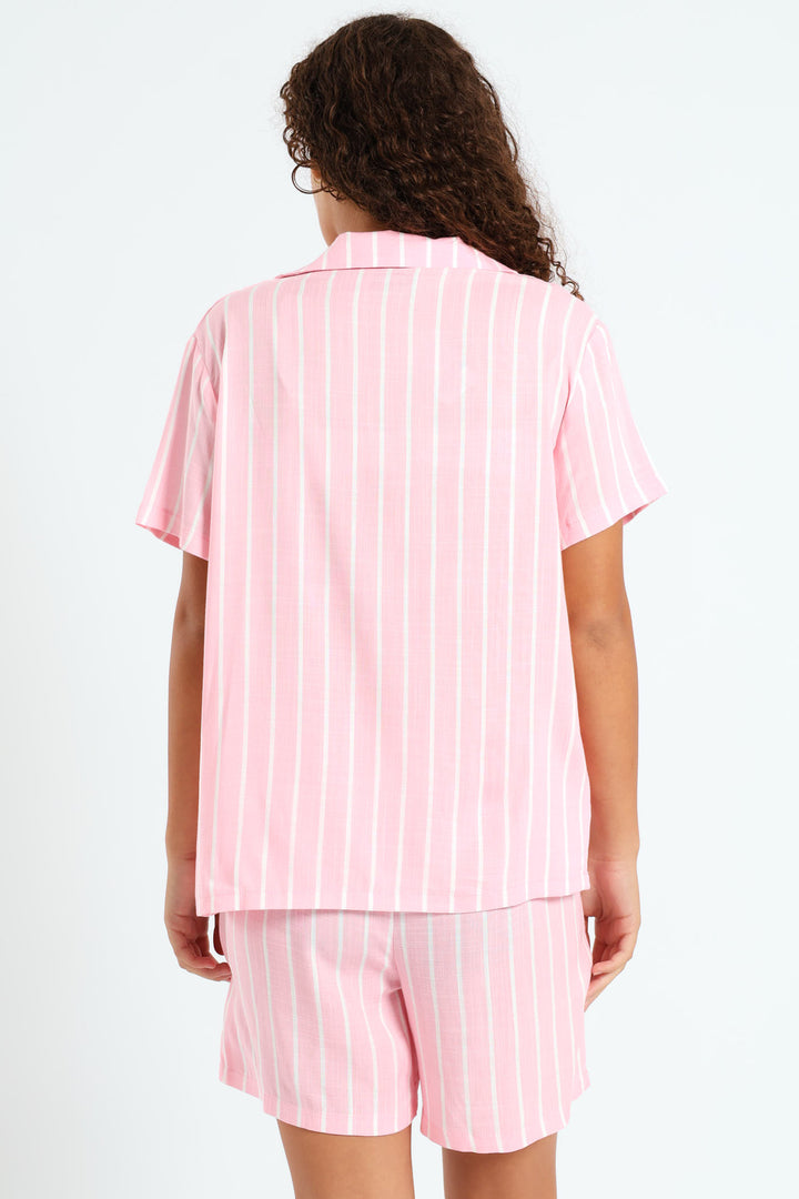 Girls Stripe Linen Sleep Shorts - Pink