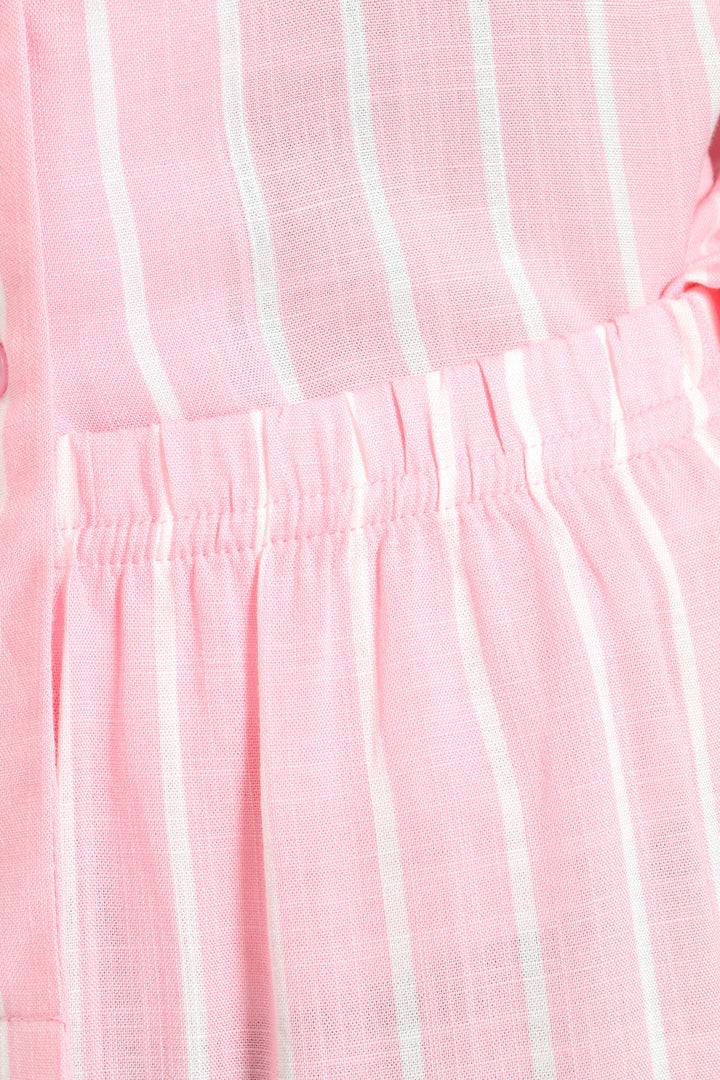 Girls Stripe Linen Sleep Shorts - Pink