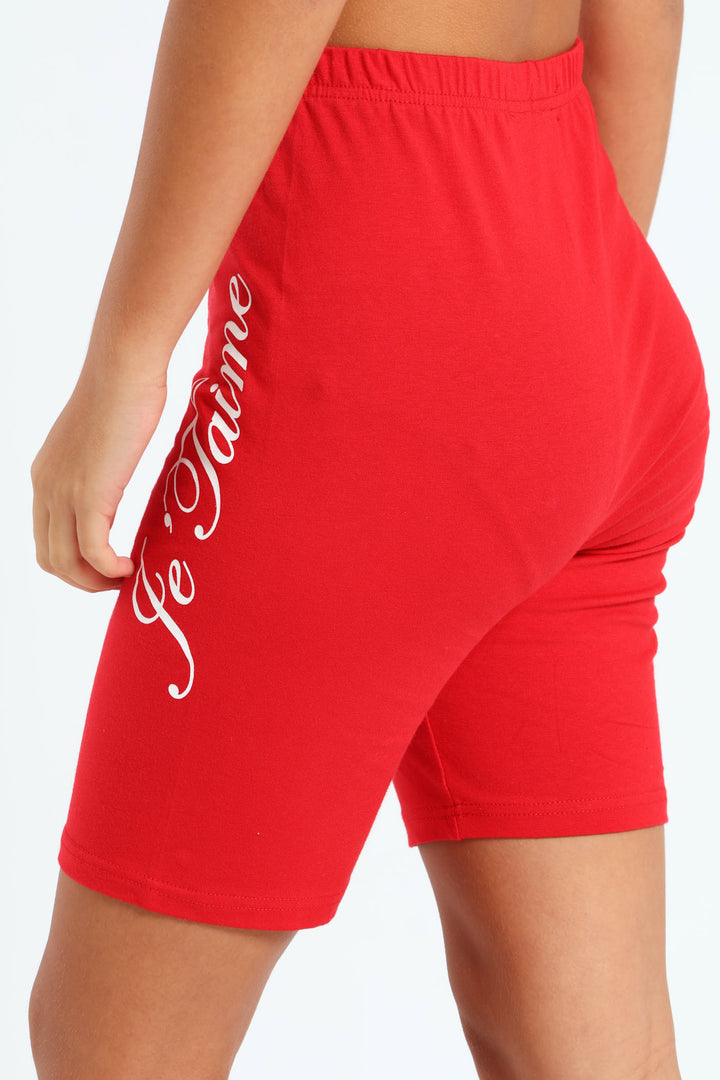 Girls Je T'aime Cycle Short - Red