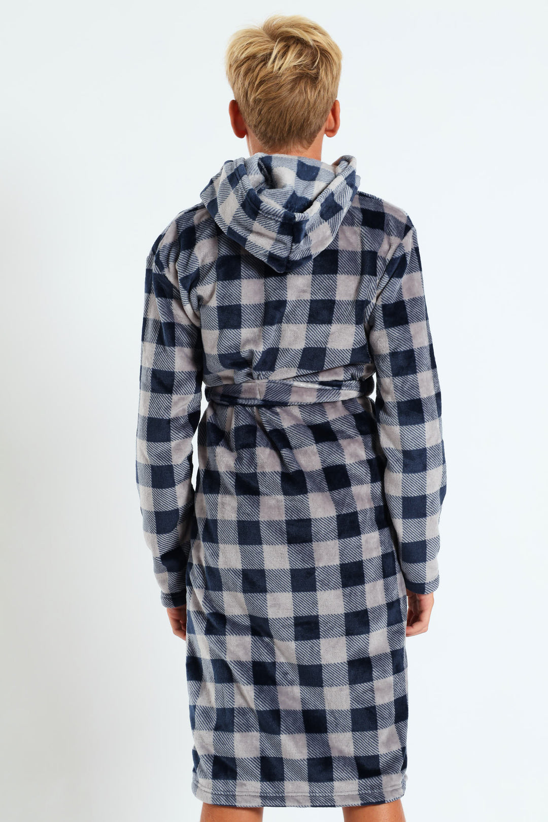 Boys Check Print Gown - Navy