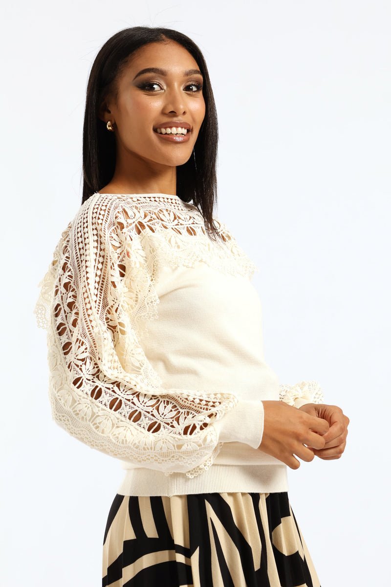 Lace Detail Knitwear - Cream