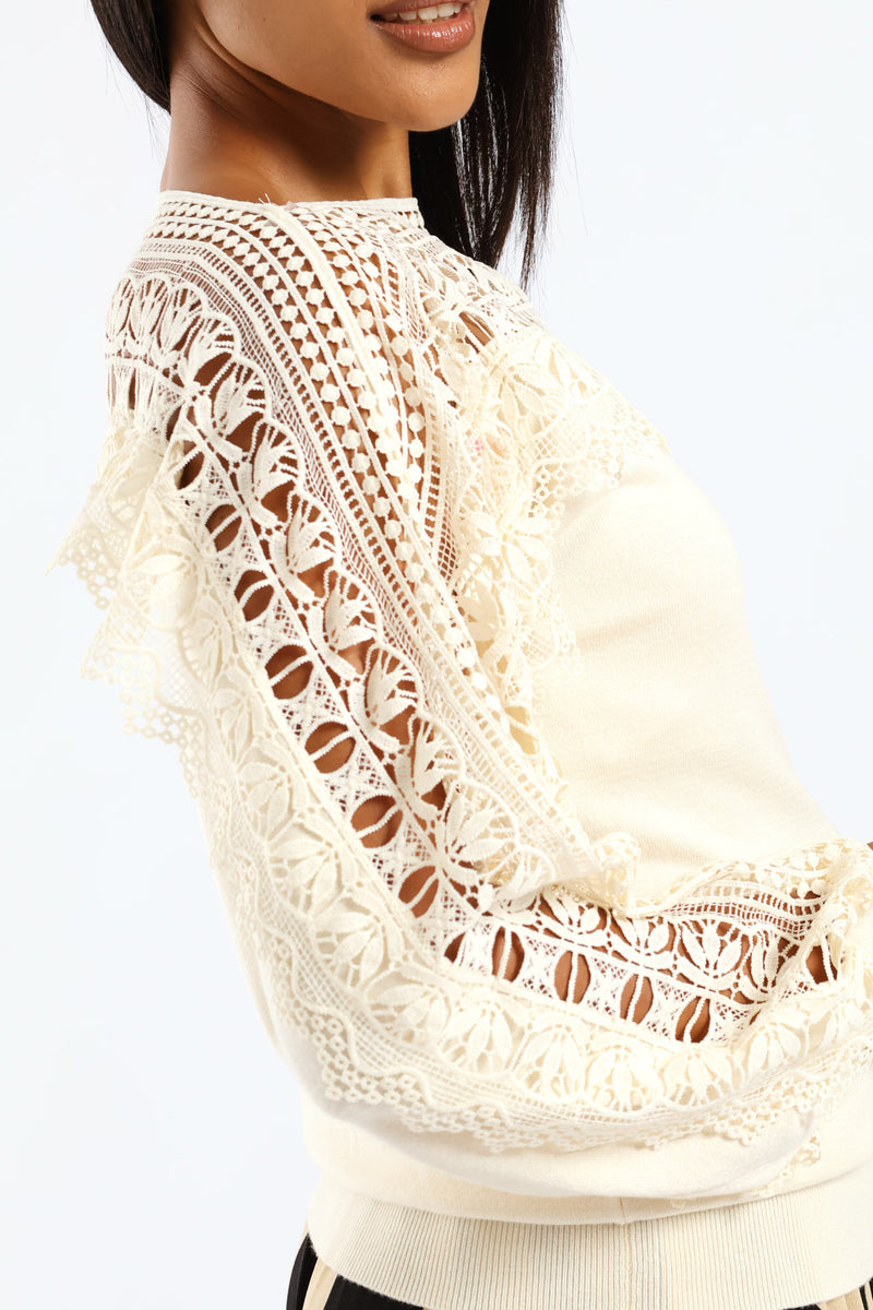 Lace Detail Knitwear - Cream