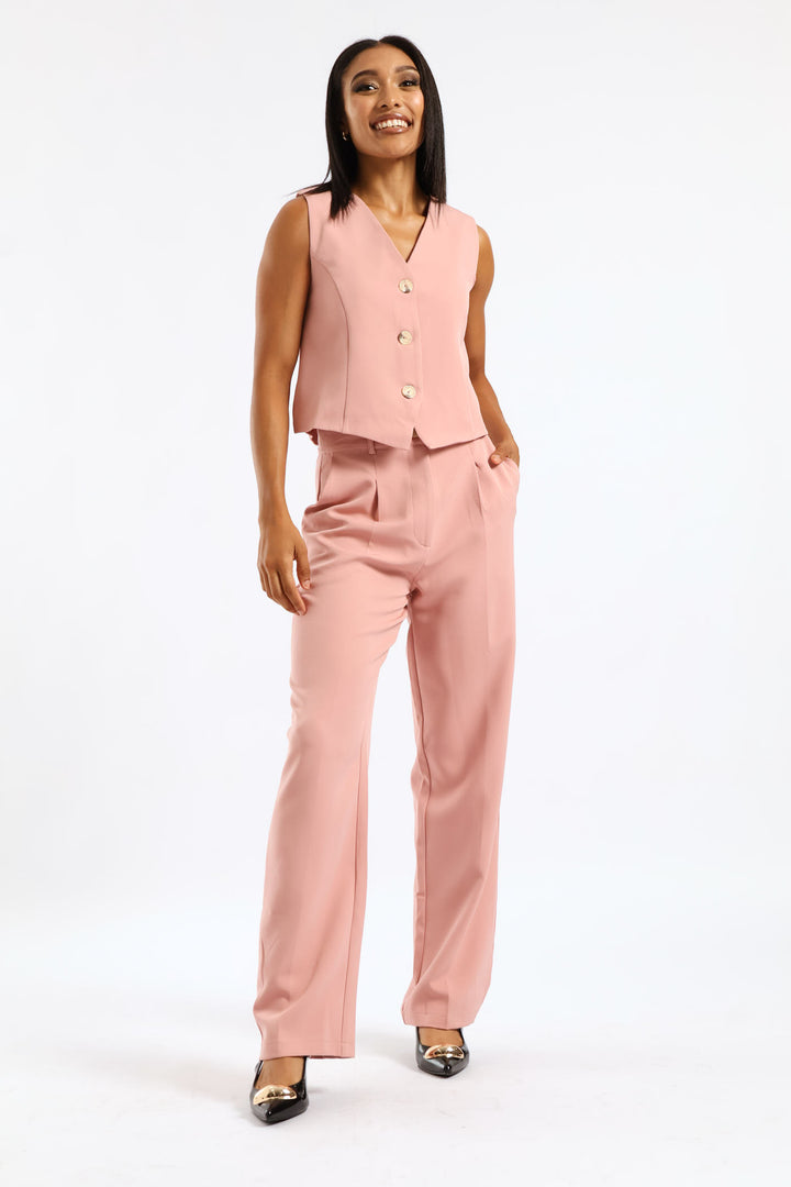 Notch Neck Hem Waistcoat - Pink