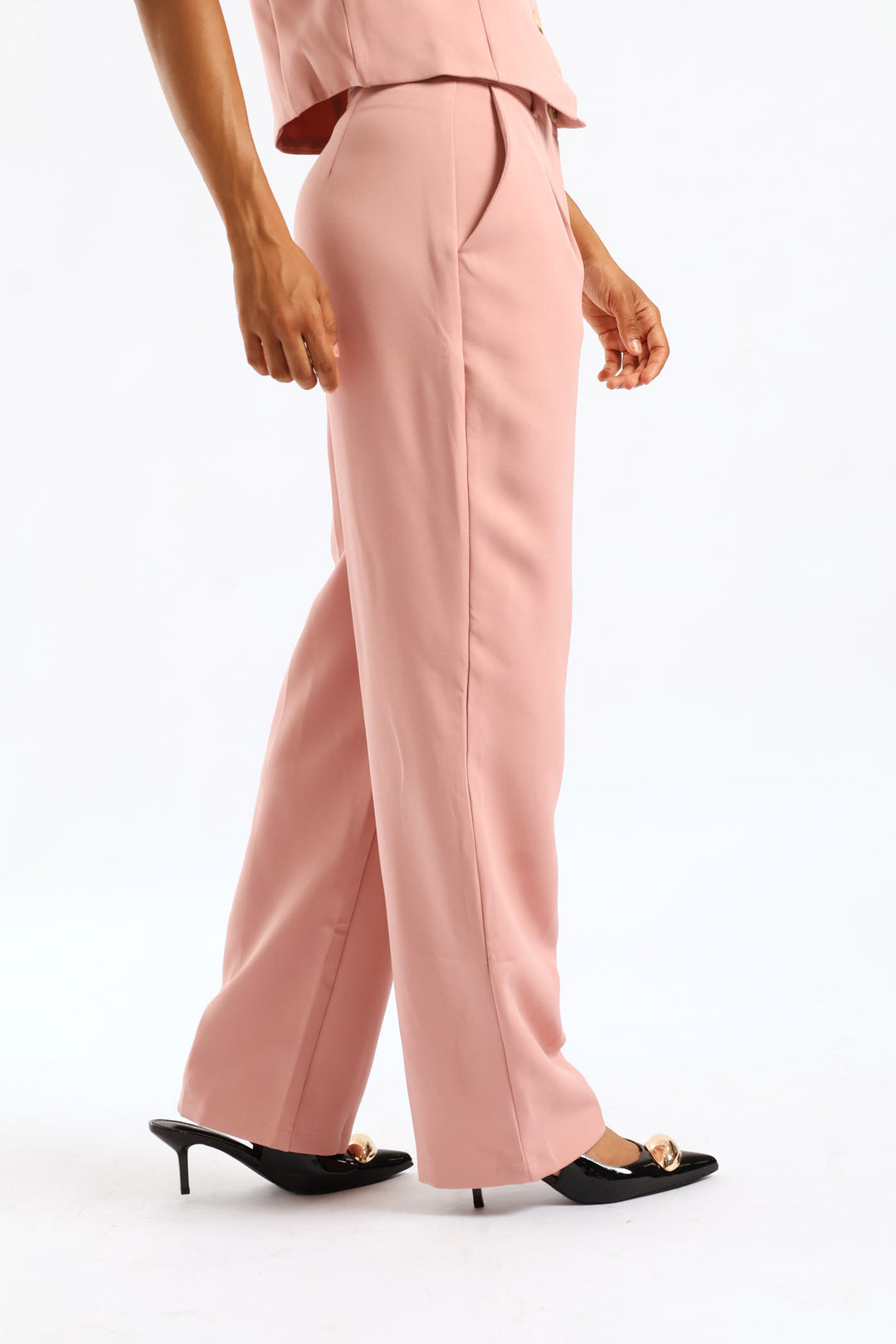 Pleat Button Straight Leg Pant - Pink