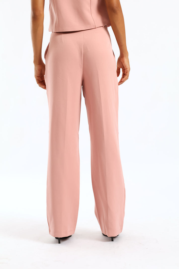 Pleat Button Straight Leg Pant - Pink