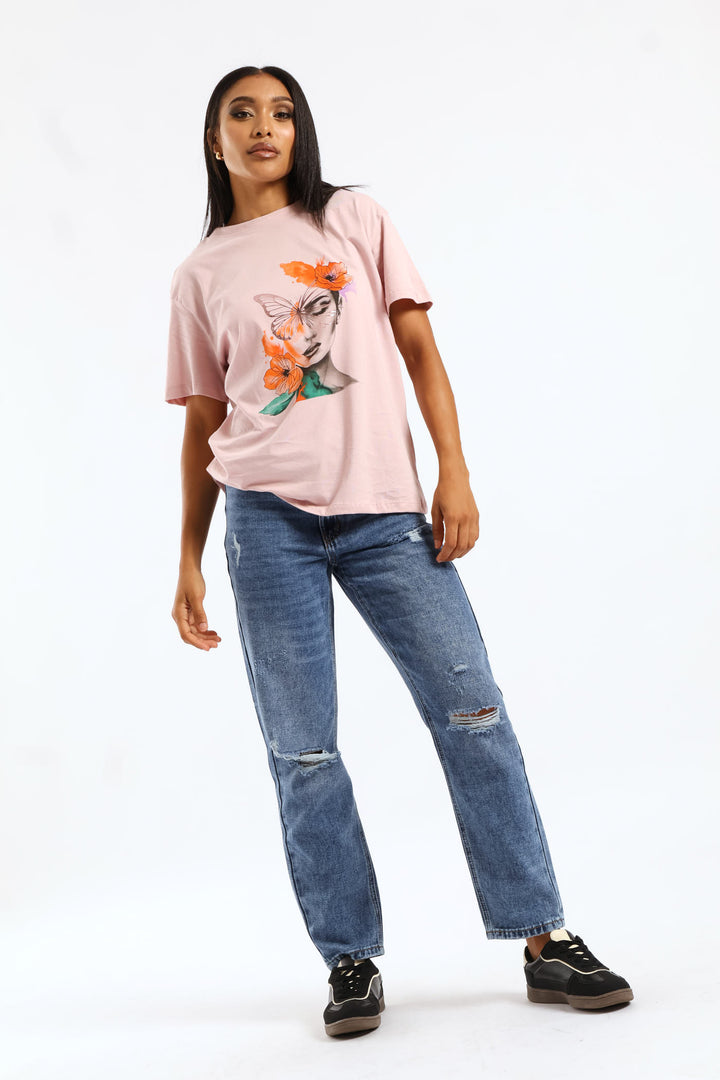Butterfly Floral Icon Tee - Mauve