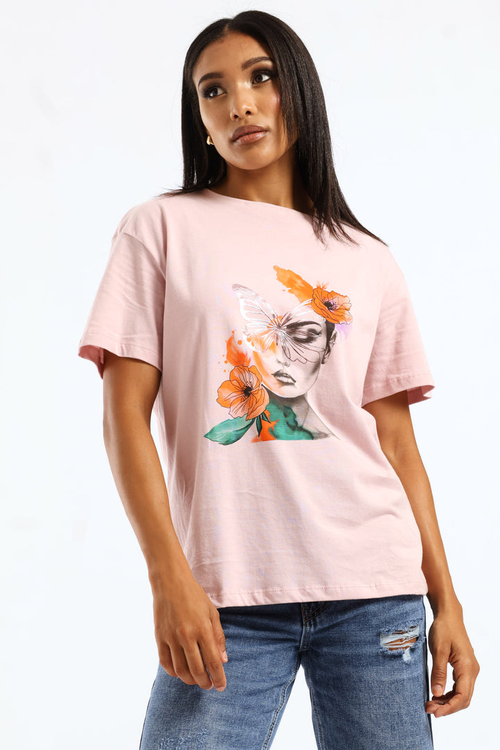 Butterfly Floral Icon Tee - Mauve