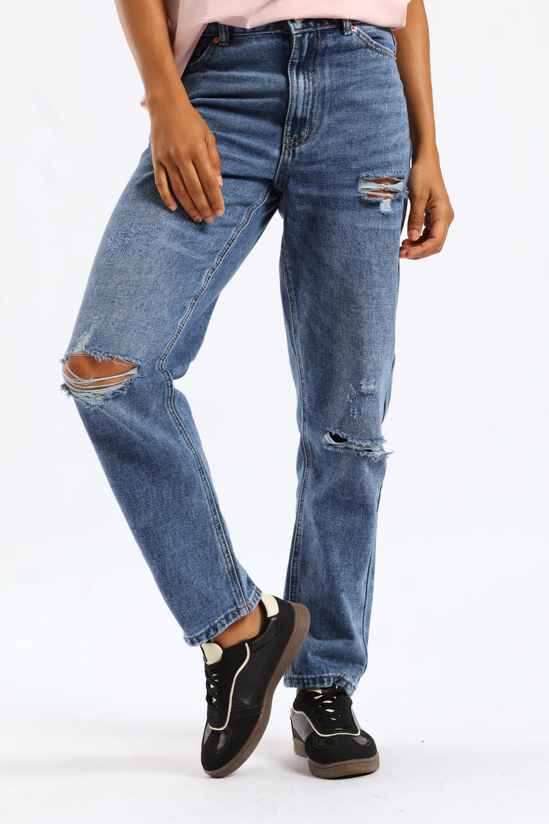 Hi-Rise Abraised Mom Jean - Dark Wash