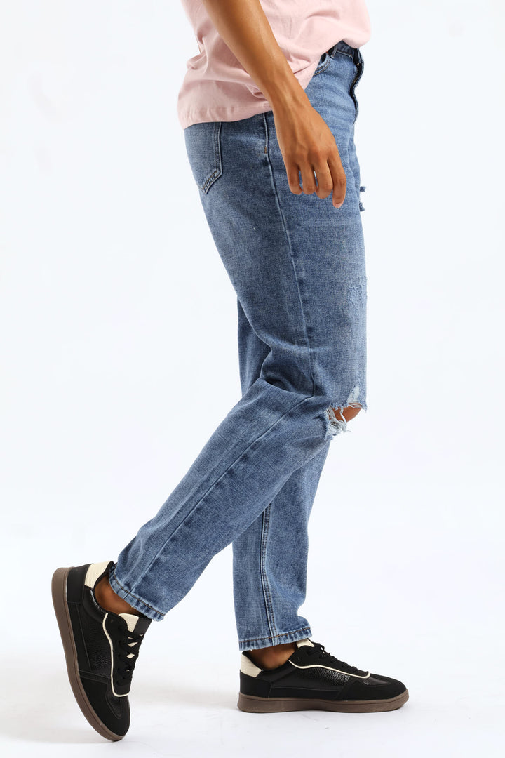 Hi-Rise Abraised Mom Jean - Dark Wash
