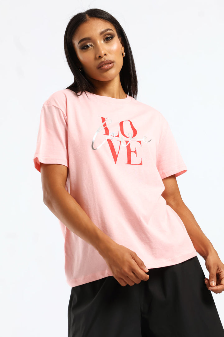 Love Slogan Foil Tee - Blush