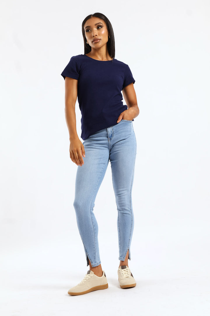 Crew Rib Fitted Tee - Navy