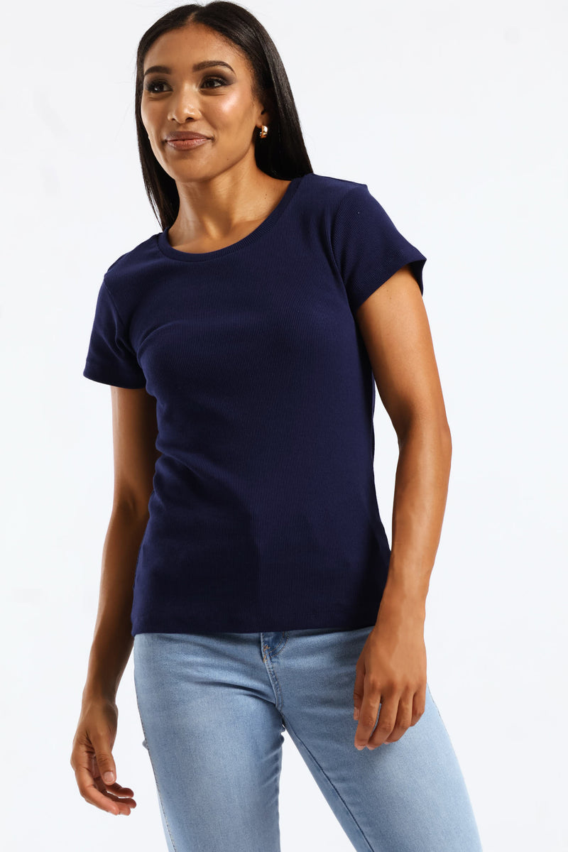 Crew Rib Fitted Tee - Navy