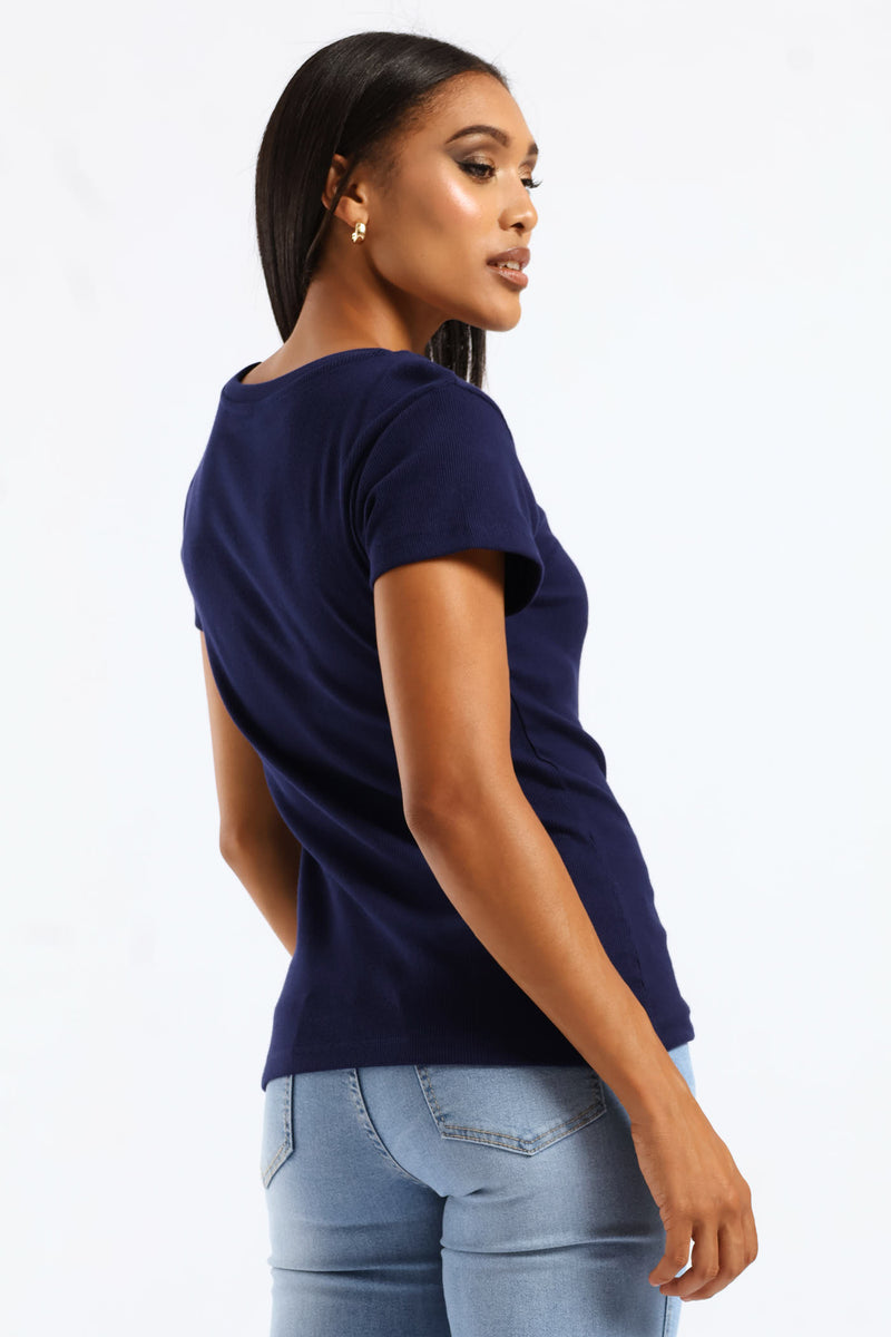 Crew Rib Fitted Tee - Navy