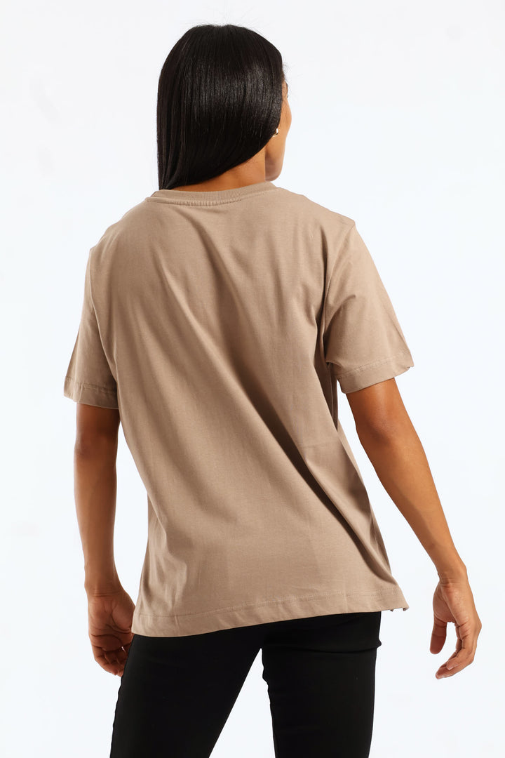 Rib Neck Cotton Boxy Tee - Taupe
