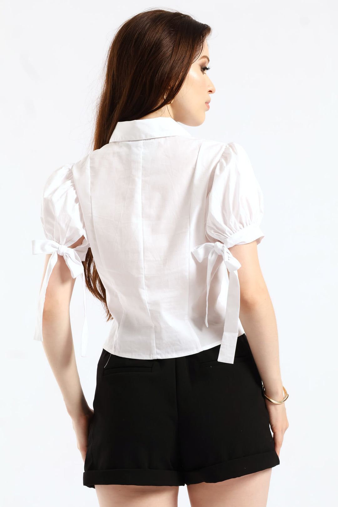 Regular Short Sleeve Woven Button Down Top - White