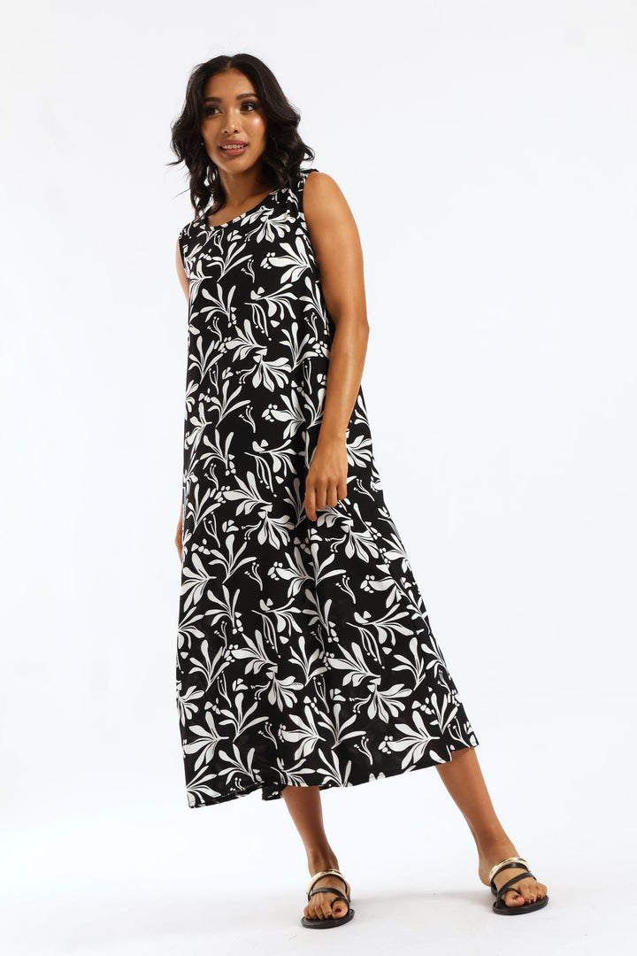 A-Line Midaxi Dress - Black/White