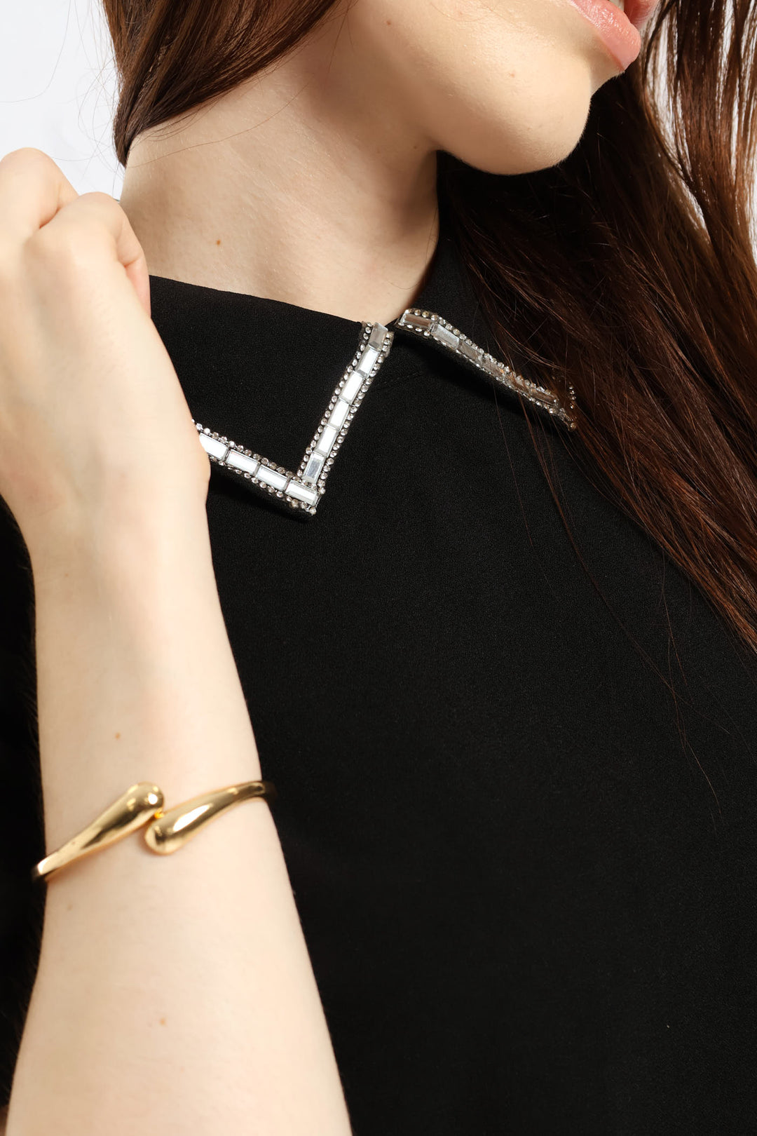 Diamante Collar Detail Cropped Woven Top - Black