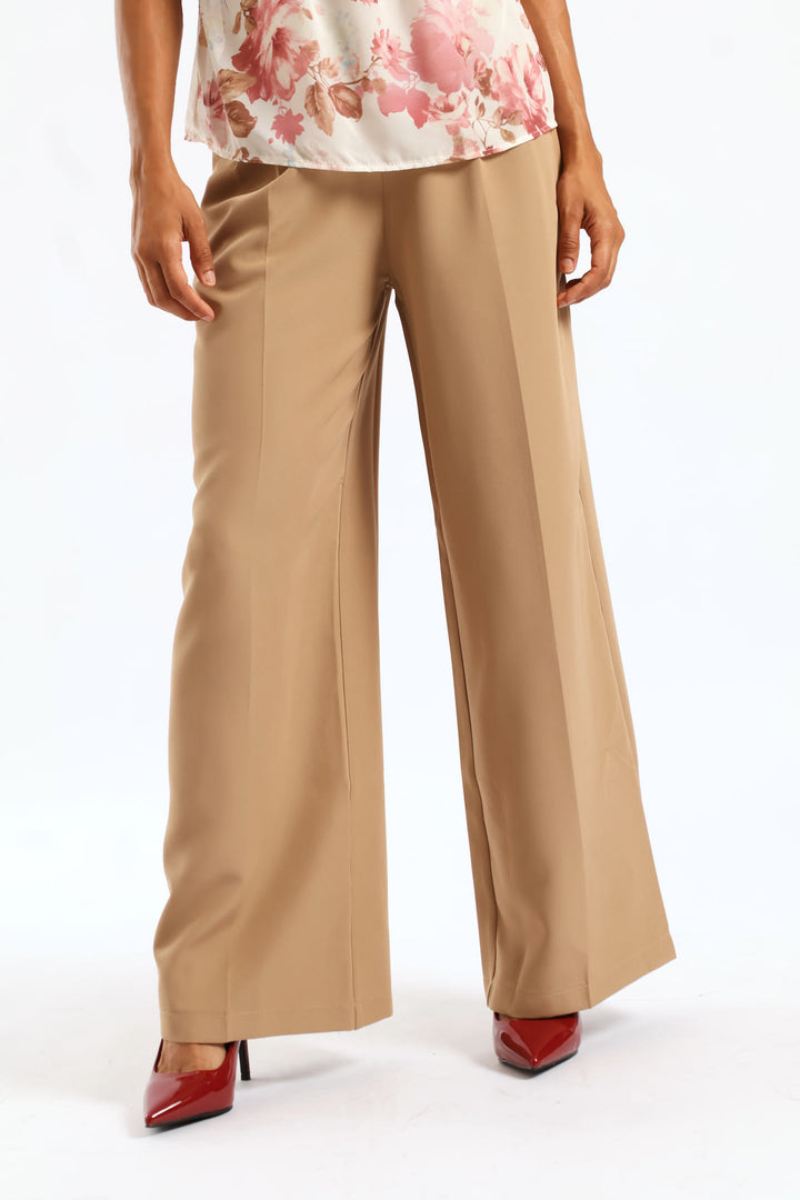 Double Pleat Wide Leg Pant - Taupe
