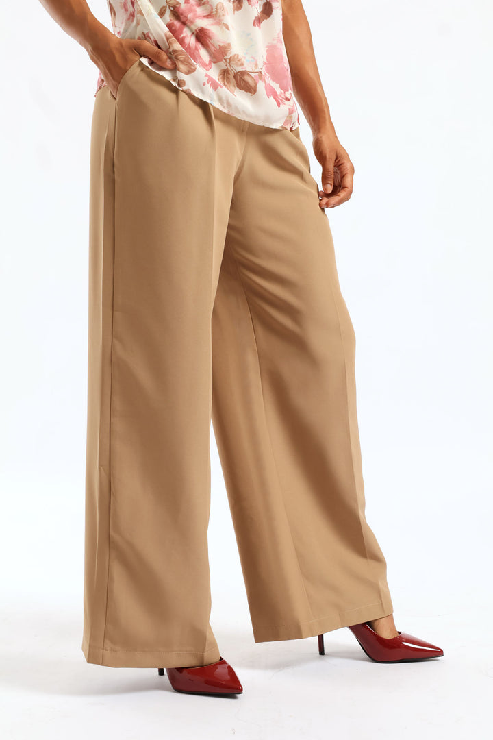 Double Pleat Wide Leg Pant - Taupe