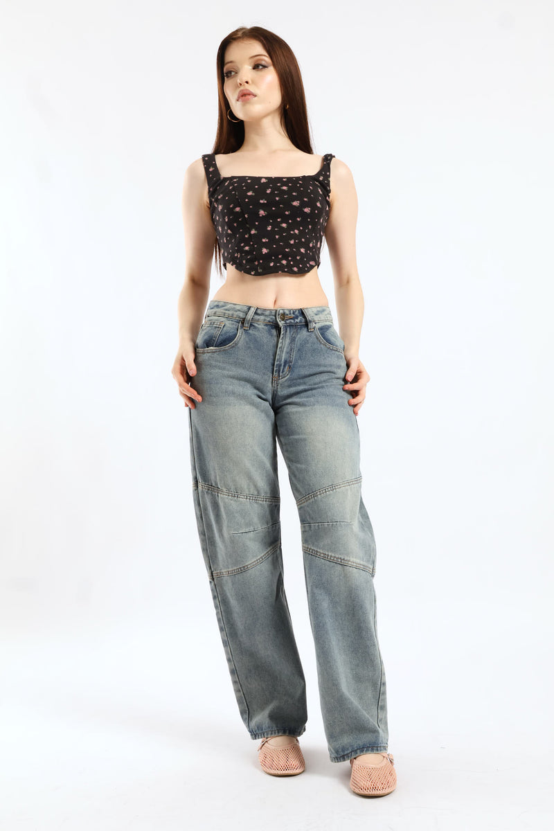 Cropped Knit Tank Top - Black