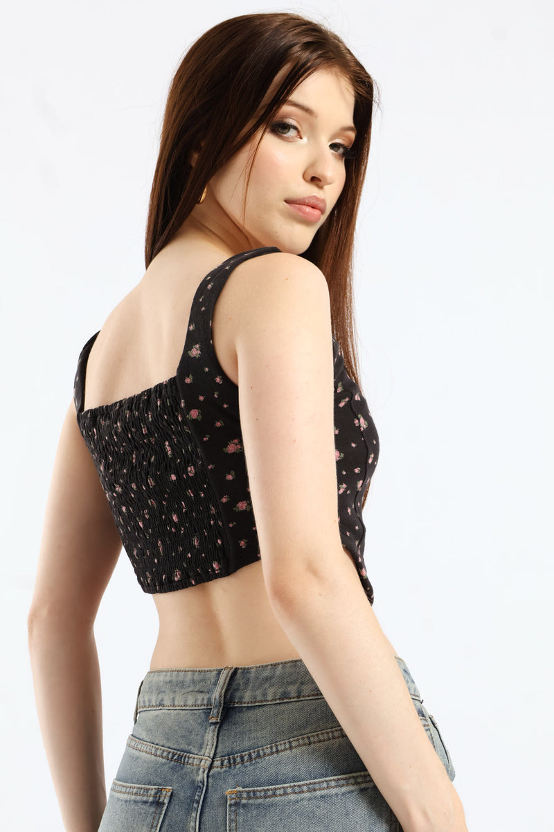 Cropped Knit Tank Top - Black