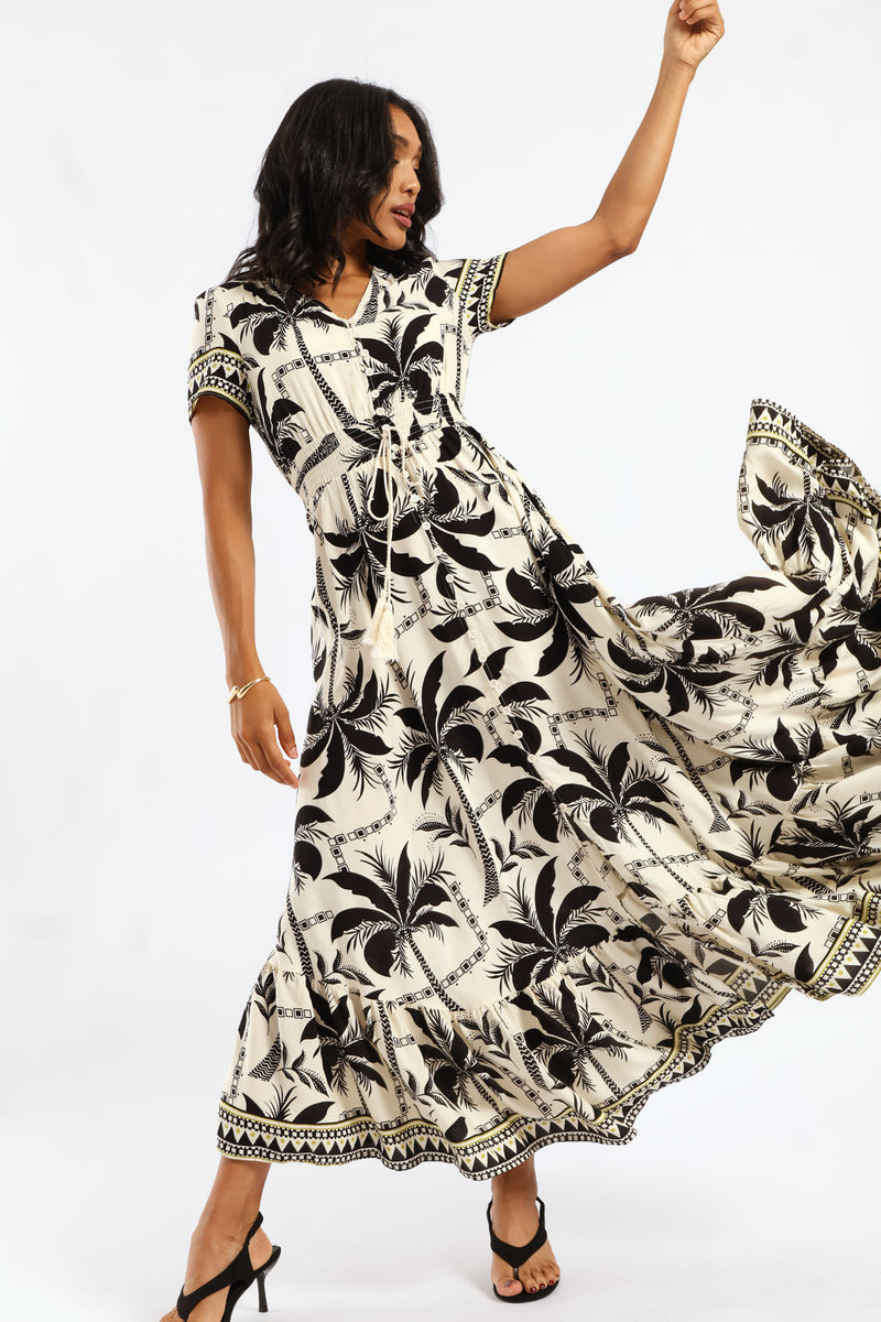 V-Neck Flutter Sleeve Button Through Maxi Dress - Black