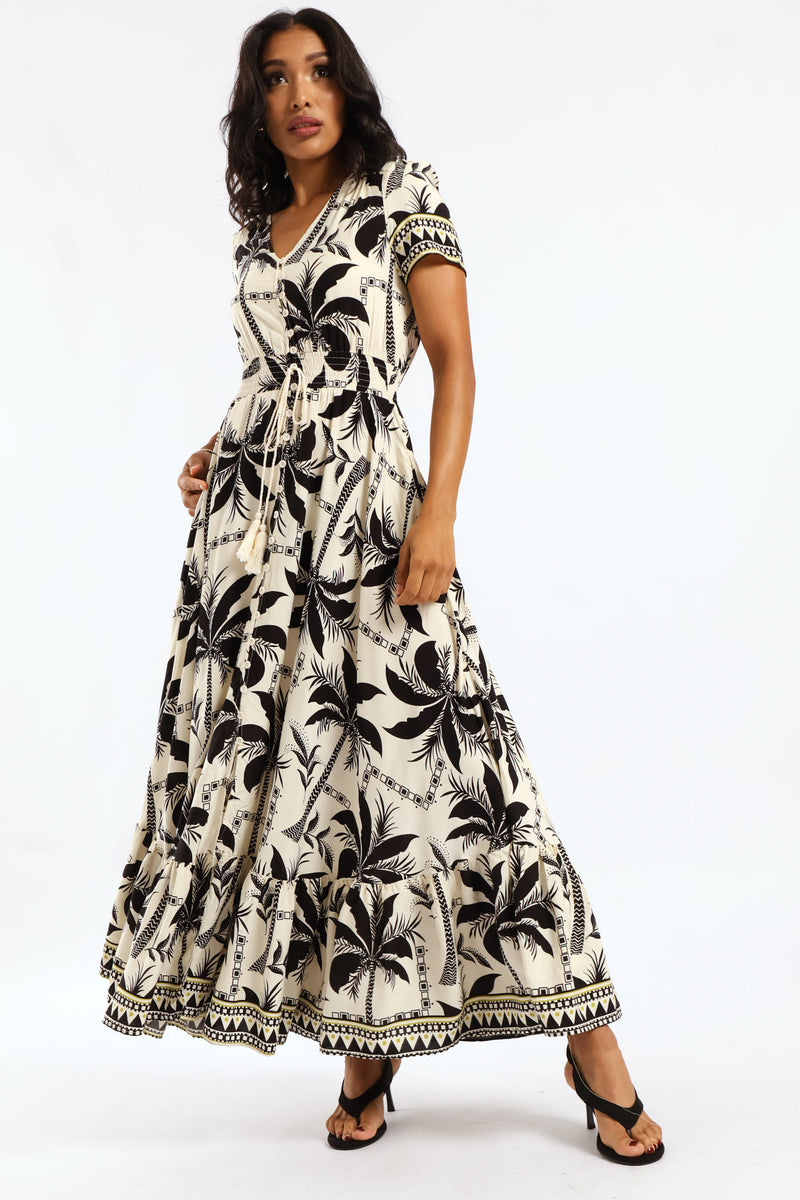 V-Neck Flutter Sleeve Button Through Maxi Dress - Black