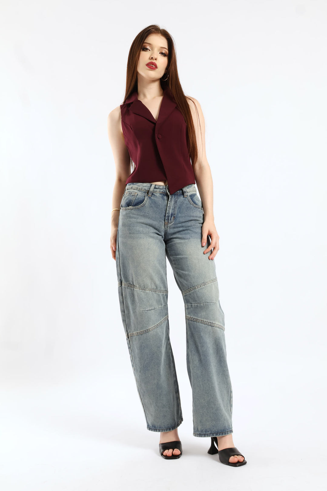 Sleeveless Woven Crop Top - Wine