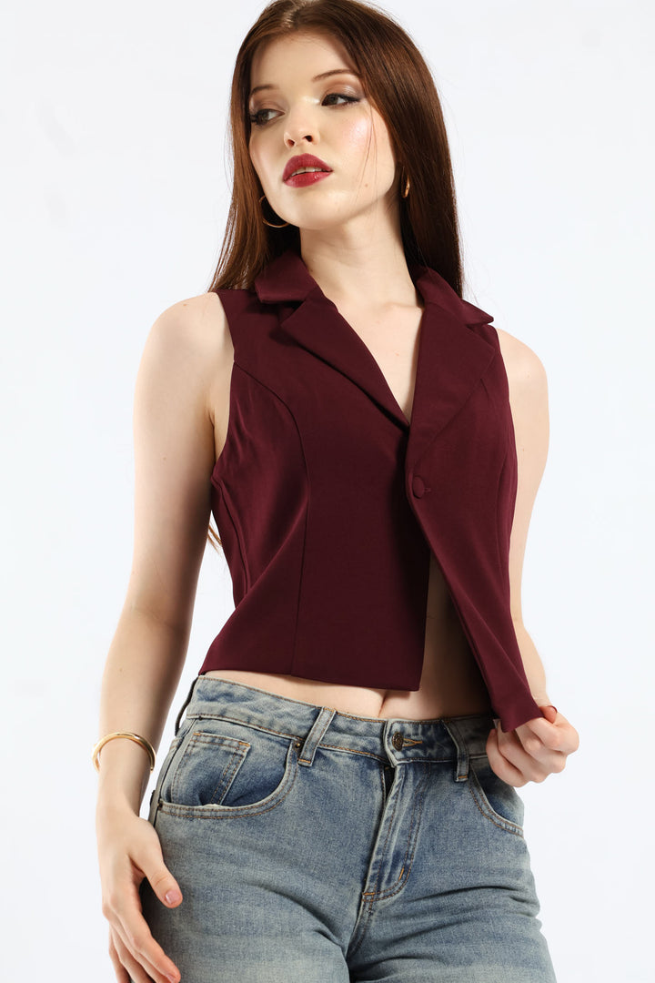 Sleeveless Woven Crop Top - Wine