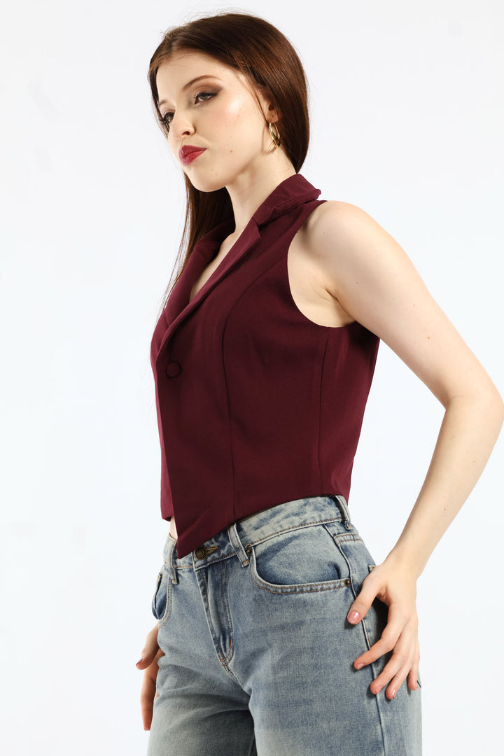 Sleeveless Woven Crop Top - Wine