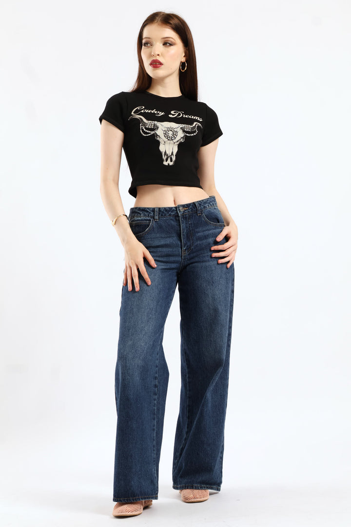 Regular Short Sleeve Logo Baby Tee - Black