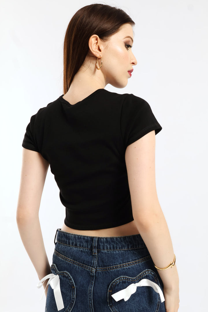 Regular Short Sleeve Logo Baby Tee - Black