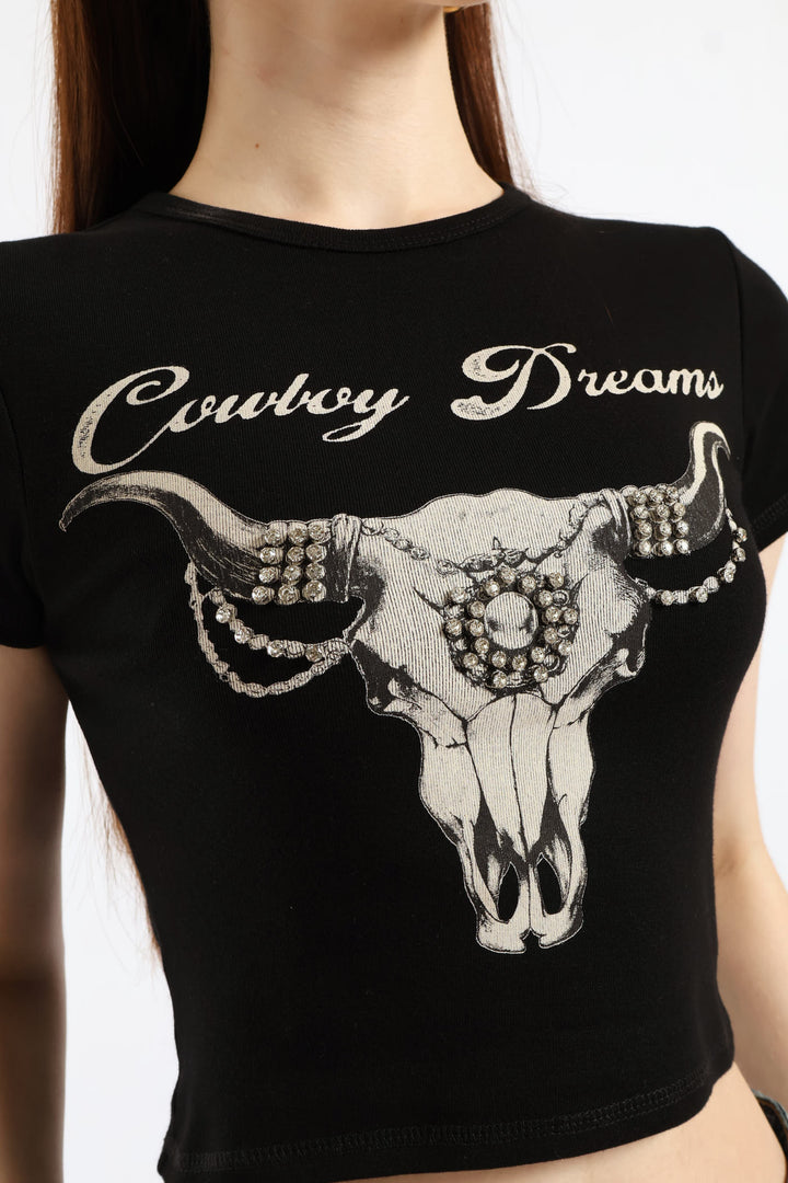 Regular Short Sleeve Logo Baby Tee - Black